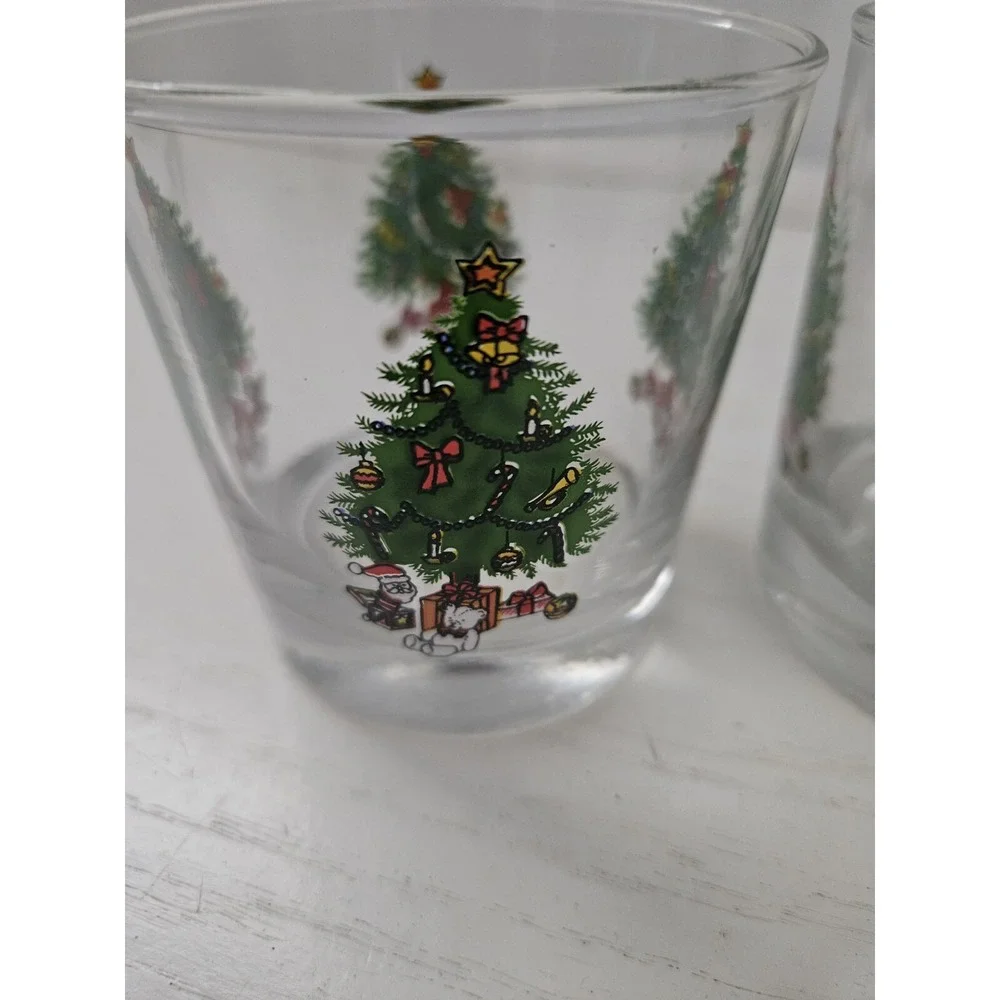 Christmas Tree Glasses Lowball Whiskey Rocks Retro Glass Set of 3 Vintage‎
